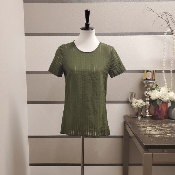 J. Crew Olive/Mesh Striped Blouse. Size 0. - Picture 1 of 4